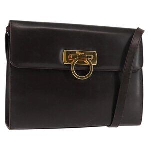 Salvatore Ferragamo Gancini Shoulder Bag Leather Brown Auth BA6800